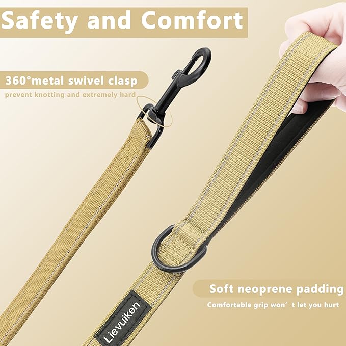 Dog Leash 6ft Long, Double Handle Dog Leash for Safety Control Training, Heavy Duty Dog Leads with Traffic Padded Handles, Reflective Leashes for Small Medium Large Dogs(6ft, Brown)
