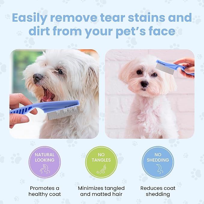 Dog Face Comb, Flea Comb for Dogs, Fine Tooth Tearstain Remover, Removes Crust and Mucus, Face Brush for Poodles & Other Breeds, Grooming Comb for Pets, Large + Small [We Love Doodles]