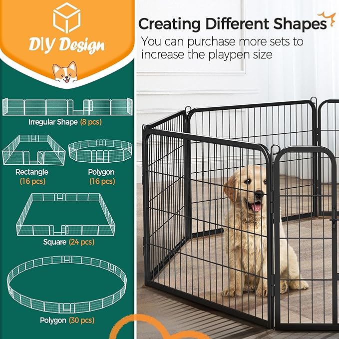 Yaheetech Dog Playpen Indoor, Extra Wide Outdoor Dog Fence Foldable Pet Puppy Exercise Pen for Yard/Garden/RV Camping, 32 Panels 24 Inch Height x 32 Inch Width