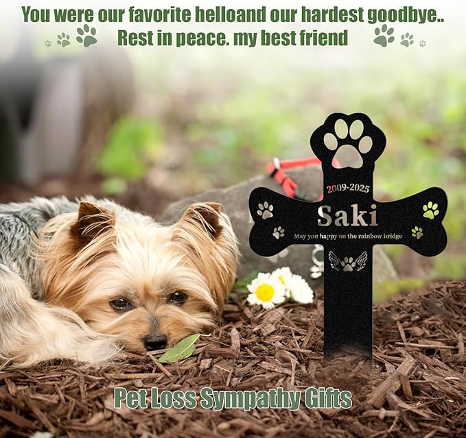 Personalized Dog Grave Markers Outdoor, Metal Waterproof Pet Grave Marker with Custom Name & Years, Pet Headstones for Dogs, Memorial Gifts for Loss of Dog (Style 2)