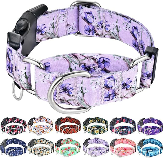 Martingale Collar for Dogs Floral Dog Collars for Small Medium Large Dogs with Buckle Adjustable Soft Nylon Dog Collar (Purple Lily, Small)