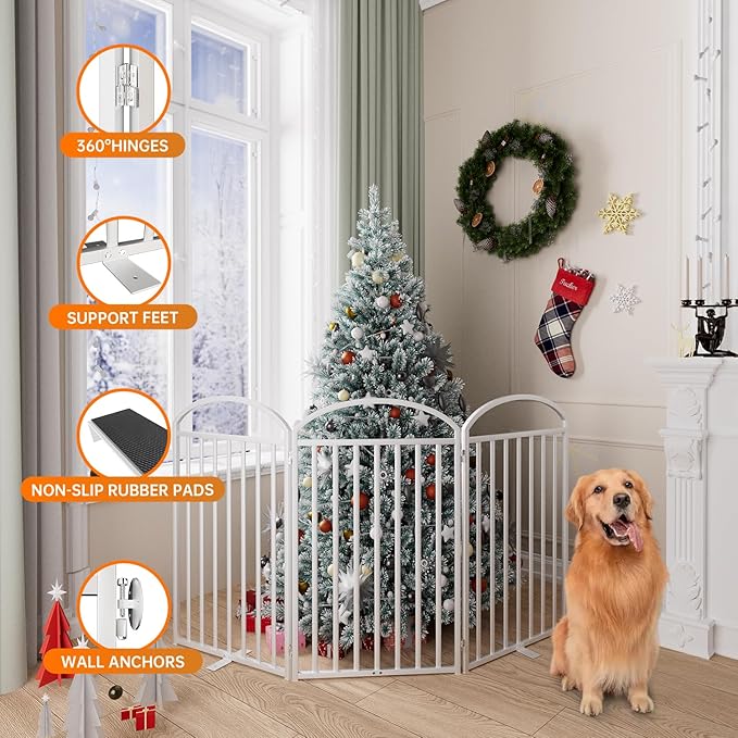 3 Panles Full Matel Freestanding Dog Gates, 72" Extra Wide 36" Tall Free Standing Dog Pet Gate for Indoor & Outdoor. Foldable Pet Fences for Doorways, House, Stairs, Porch, Deck, Yard