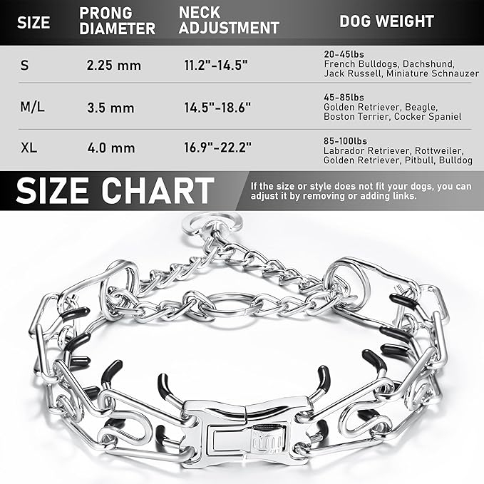 Dog Training Collar Adjustable Stainless Steel Collar with Quick Release Buckle for Small Medium Large Dog (S Girth 11.2"-14.5")