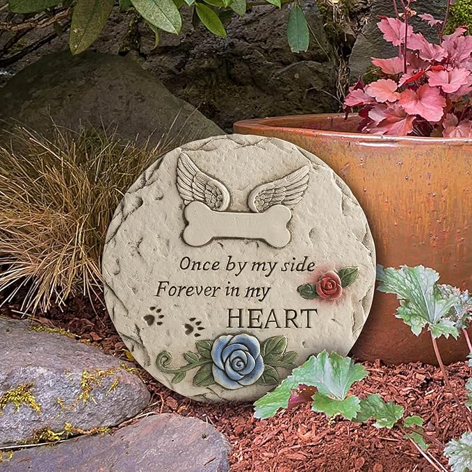 Pet Memorial Stone for Loss Dog or Cat, Dog Passing Away Sympathy Bereavement Gifts, Pet Grave Markers with Paw Prints Funerary Headstones Outdoor Garden