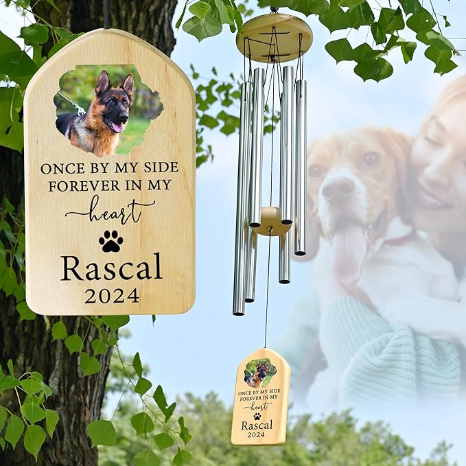 Personalized Pet Loss Sympathy Gift, Cat & Dog Memorial Wind Chime - by Side Forever