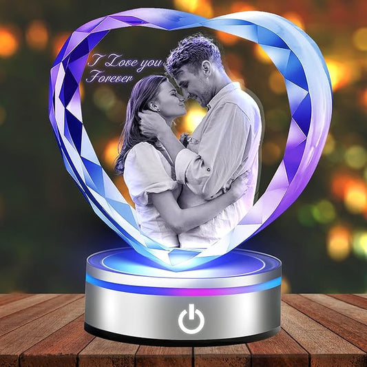3D Crystal Photo Personalized, Customized Gifts for Women Mom, Crystal Picture Frame, Personalized Anniversary Birthday Gifts for Men, Him, Dad, Couple, Wedding Memorial Gift for Boyfriend