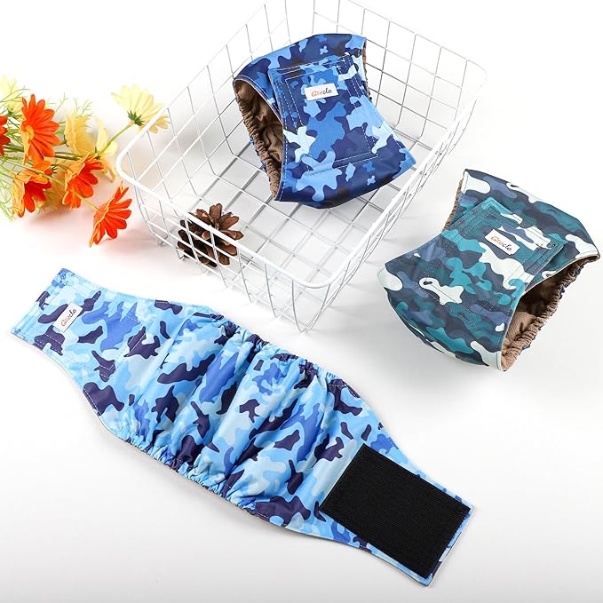 5 Pack Dog Diapers Male Reusable, Premium Belly Bands for Male Dogs, High Absorbing Male Dog Pee Wraps for Doggie in Incontinence or Excitable Urination and Training Camouflage Pattern L