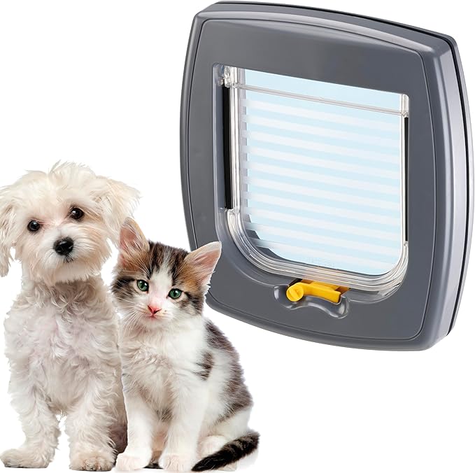 Ferplast Cat Flap, Small Dog Flap, for Glass Doors, Walls, Door for Cats and Small Dogs, 2-Way Controllable Entry and Exit, Universal Installation, Partial Tunnel, Swing 1 Small Size, Pet Door, Grey