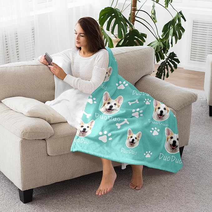 Custom Pet Blanket, Personalized Dog Blanket with Photo and Name, Customized Soft Flannel Blanket Gift for Pet Lover, Birthday, for Pet Animal Women Men Dog Lovers Memorial Gift