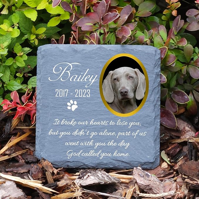 Personalized Individual Square Memorial Plaque + Stand for Pet Cat Dog Slate Stone Frame Paw Grave Marker - Size 3.94" x 3.94" or 100 x 100 mm - Photo