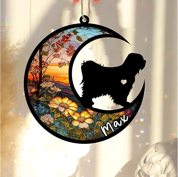 Personalized Dog Memorial, Custom Name Tibetan Terrier Dog Christmas Ornament with Name, Custom Breeds, Pet Loss Light Catcher, Gifts for Lovers Loss of Pet Sympathy on Mothers Day Christmas