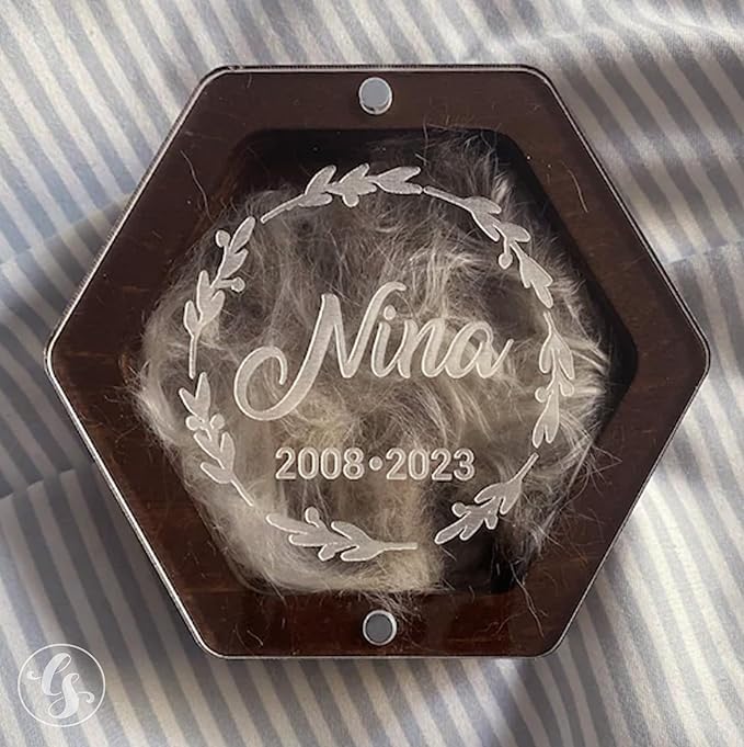 Personalized Pet Hair Keepsake Box for Dog and Cat Fur - Engraved Wood Memorial Box - Unique Customized Gift for Loss of Furry Friend Wooden (Dark Diamand Clear Lid)