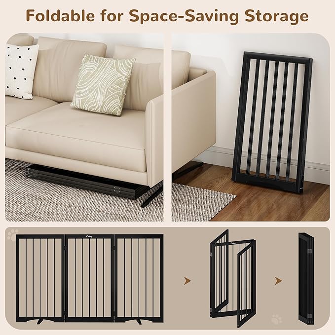32" Extra Tall Freestanding Dog Gate, Foldable Pet Gate for Doorways Stairs Hallways, 3-Panel Dog Fence with Support Feet for Stability, Folding Puppy Gate Easy to Carry No Drilling 54"x32"