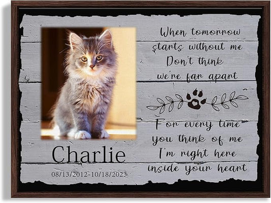 Custom Pet Sympathy Gift for Dog Cat Lovers, Dog Memorial Gifts for Loss of Dog Cat, Personalized Pet Memorial Canvas with Photo, Customized Wall Art Home Decor with Name and Text