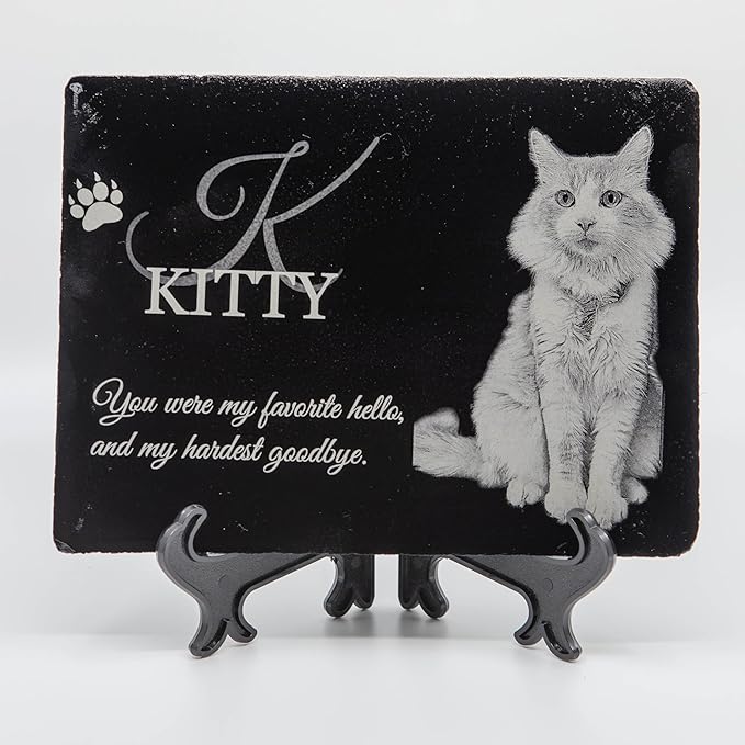 lemuria 8x6” Pet Memorial Stone – Personalized Black Slate Grave Marker – Custom Engraved Dog or Cat Headstone for Indoor or Outdoor Use (8x6 inches)