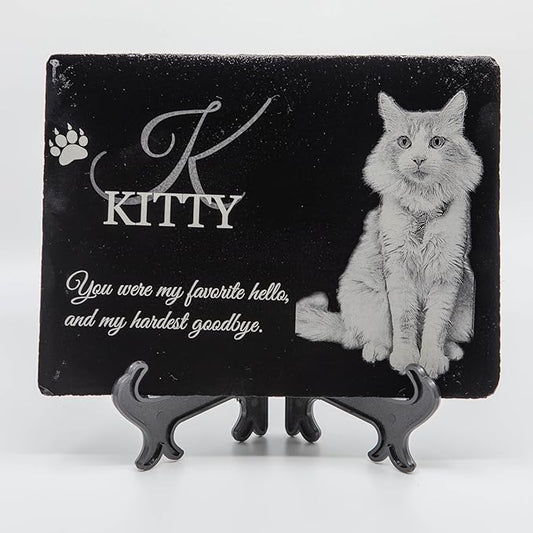 lemuria 8x6” Pet Memorial Stone – Personalized Black Slate Grave Marker – Custom Engraved Dog or Cat Headstone for Indoor or Outdoor Use (8x6 inches)