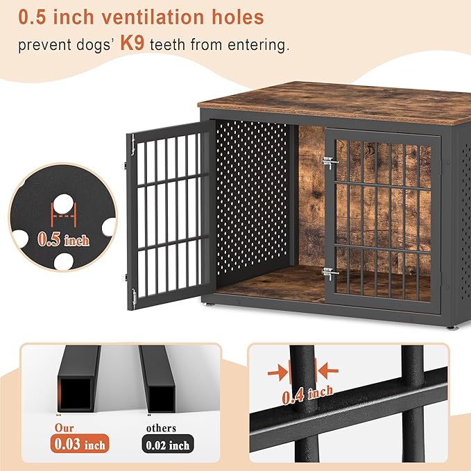 42" Heavy Duty Dog Crate Furniture for Large and Medium Dogs, Enclosed Design Wooden Metal Kennel, Wooden Cage Furniture Indoor, Decorative Dog Kennel End Table