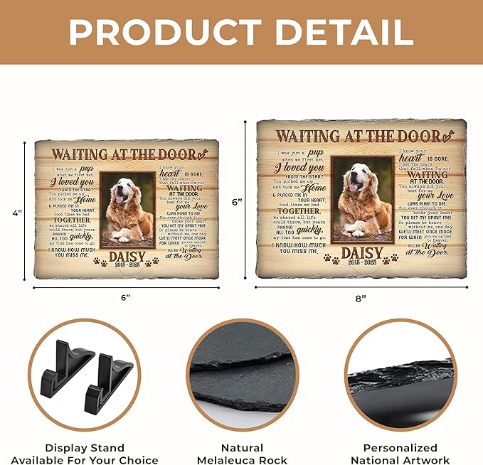 Pet Loss Memorial Stone Gift | Rainbow Bridge Design Grave Marker for Dogs or Cats | Personalized Photo Remembrance Gift for Pet Owners | Animal Memorial Stones Dog