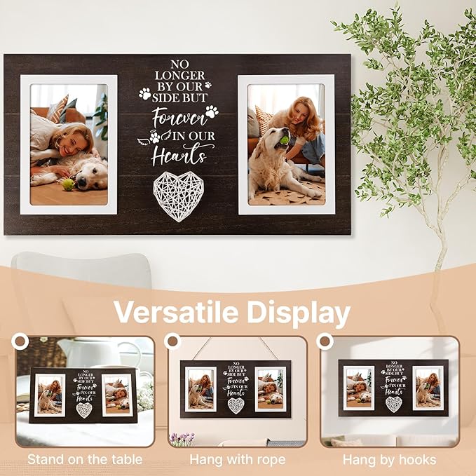 Dog Memorial Gifts for Loss of Dog, Dogs Sympathy Gifts for Pet Lovers Owners Memorial Picture Frame for Dogs Cats, Black Pet Remembrance Frame for Double Picture 4×6 IN