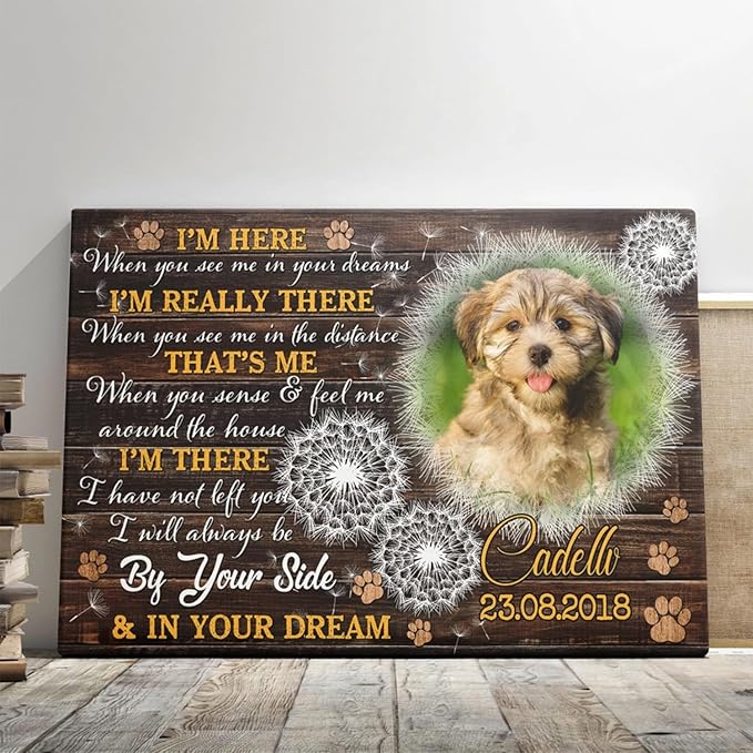 Dem Canvas Personalized Photo Canvas Prints, Dog Loss Gifts, By Your Side, Pet Memorial Gifts, Dog Death Sympathy Gifts, Dog Cat Passing Away Loss Gift Dog Grieving Gifts (36x24)