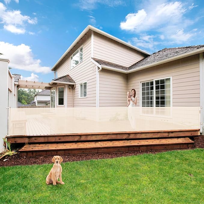 195 Inch Extra Wide Retractable Baby Gate for Large Openings, 33" Tall Extra Long Dog Gate for Doorway and Stairs Indoor Outdoor Retractable Pet Gate Long Mesh Child Gates for Kids or Pets, Beige