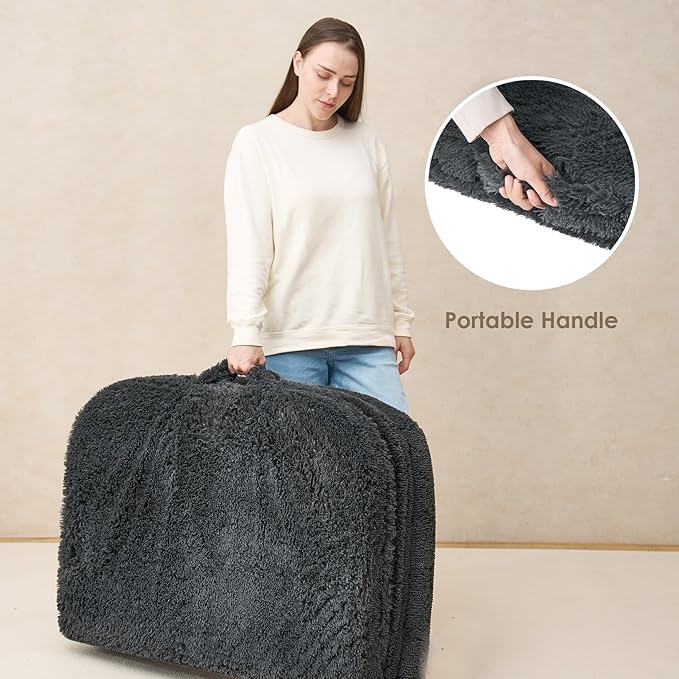 EHEYCIGA Foldable XL Dog Bed, 46"x34"x6.5" Faux Fur Fluffy Pet Couch Bed for Large Dogs, Orthopedic Calming Memory Foam Big Pet Bed, Washable Soft Pet Sofa Bed with Non-Slip Bottom, Dark Grey