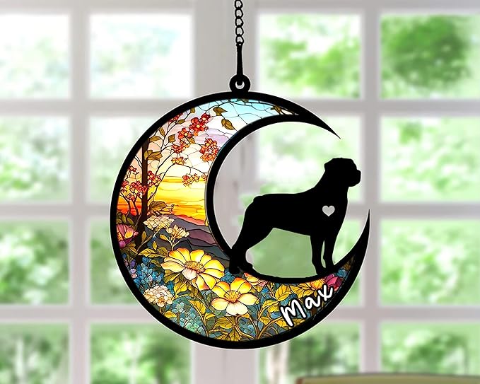 Personalized Dog Memorial, Custom Name Rottweiler (Tan) Dog Christmas Ornament with Name, Custom Breeds, Pet Loss Light Catcher, Gifts for Lovers Loss of Pet Sympathy on Mothers Day Christmas