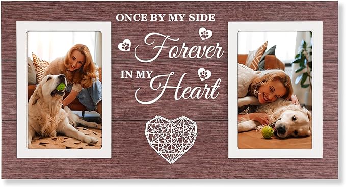 Pet Memorial Gifts for Dogs Cats - Dog Memorial Gifts for Loss of Dog Picture Frame, Passing Away for Cat Sympathy Gift Photos Frame Double 4x6 IN - Brown