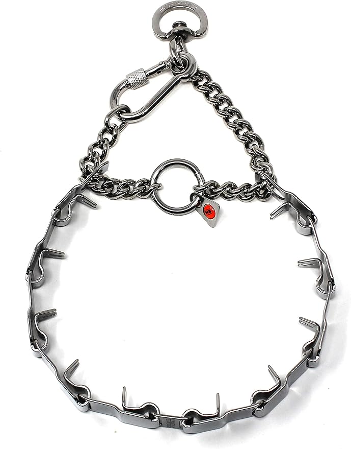 Dogline Neck Tech Stainless Steel Prong Dog Training Collar with Snap Hook Pet Pinch Collar No-Pull Collar for Dogs Made in Germany 19 inches