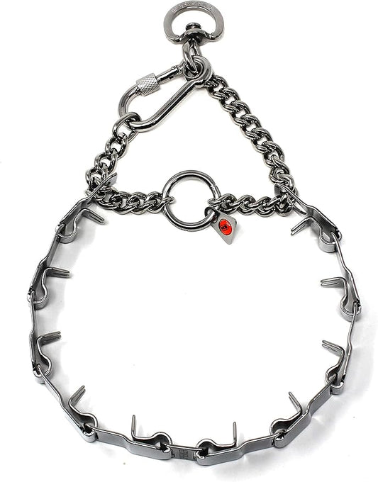 Dogline Neck Tech Stainless Steel Prong Dog Training Collar with Snap Hook Pet Pinch Collar No-Pull Collar for Dogs Made in Germany 19 inches