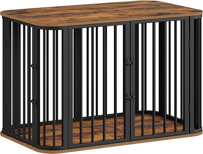 39.4'' Dog Crate Furniture, L Indoor Dog Kennel Dogs Cage, Modern Decorative Pet House for Small/Medium/Large Dogs, Anti-Chew & Anti-Escape, Kennel End Side Table, Rustic Brown DFC88701B