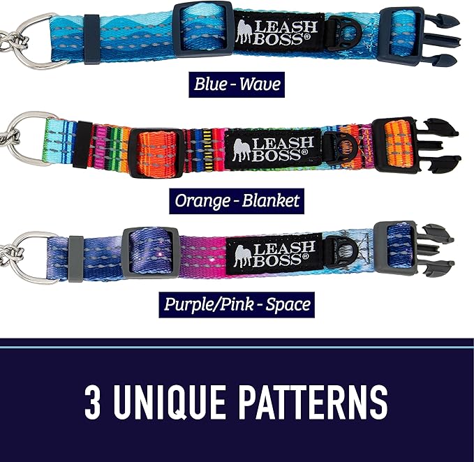 Leash Boss Martingale Collar for Dogs - Steel Chain | Reflective Nylon Dog Collar for Large Dogs, Medium and Small Dogs | No Pull Pet Training Collar Small