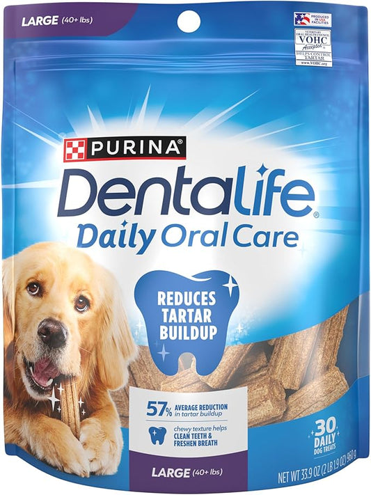 DentaLife Daily Oral Care Dog Treats for Large Dogs, Chewy Dental Treat to Freshen Breath and Fight Tartar, Chicken Flavor - 30 ct. Pouch