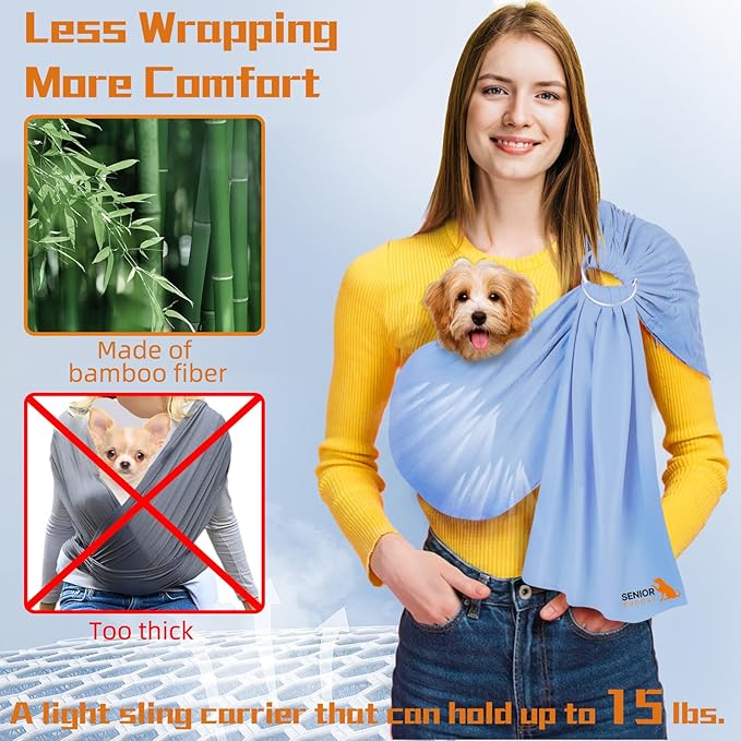 Dog Sling Carrier for Small Dogs,Carrying Wrap Anti-Anxiety Cat Sling,Adjustable Pet Sling (Light Blue)