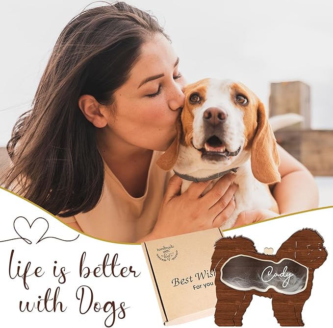 9" Shih Tzu Dog Hair Keepsake Box, Wooden Pet Urns for Dogs, DIY Pet Loss Sympathy Gifts, Unique Gift Dog Shape Standable Table Decor, Idea Gift for Pet Lover Storing Fur Teeth Ashes PSD16-24L