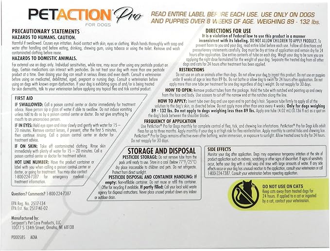 Pet Action Plus for Dogs, 8 Doses - 88 to 132 lbs.