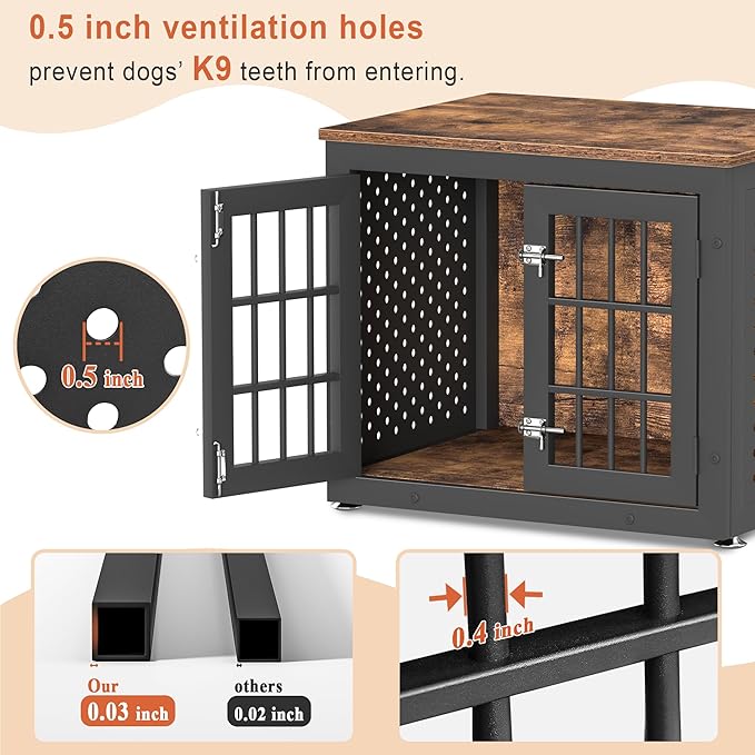 26" Heavy Duty Dog Crate Furniture for Small Dogs, Metal Kennel for High Anxiety Dogs, Chew Proof Pet Cage Indoor, Decorative Dog Kennel End Table