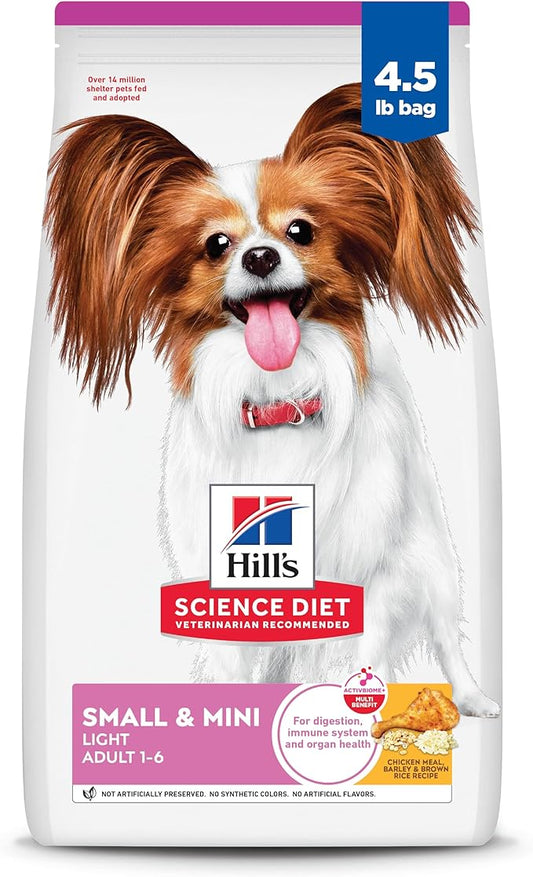 Hill's Science Diet Light, Adult 1-6, Small & Mini Breeds Weight Management Support, Dry Dog Food, Chicken & Barley, 4.5 lb Bag