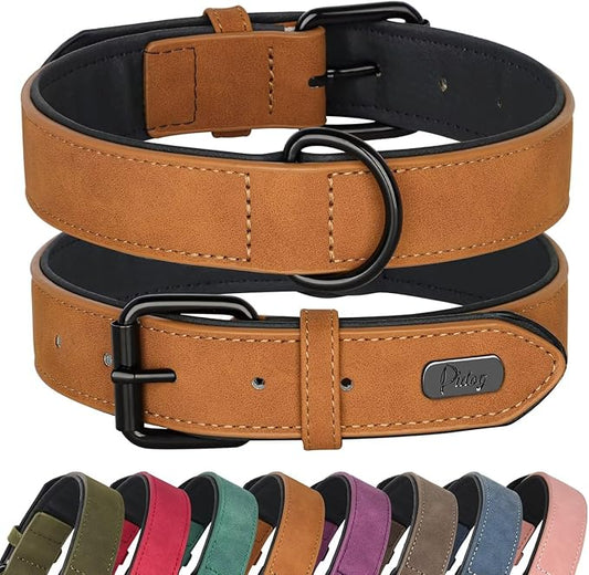 Didog Soft Padded PU Leather Dog Collar, Breathable and Adjustable Dog Collars for Medium Dogs, Comfortable for Daily Walk, Light Brown, L Fit Neck 14-18"(22-44 lbs)