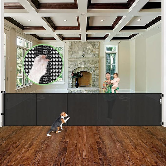 Reinforced 155" Extra Wide Baby Gate Retractable Dog Gate with Support Rods – Prevent Crawling Under, 13ft Retractable Baby Gates Long Gates for Kids or Pets Retractable Gate, Black