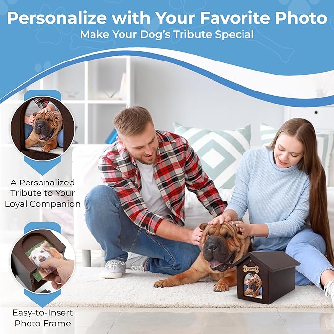Dog Urns for Ashes, Pet Memory Box Keepsake with Photo Display and Dog Tag Hook, Personalized Pet Urns for Dogs as a Perfect Dog Memorial or pet Remembrance Gift