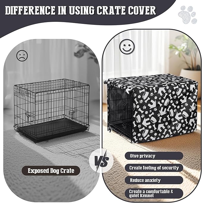 kefit Dog Crate Cover 48 inch, Kennel Cover Fit for Dog Crate, Black/Paw