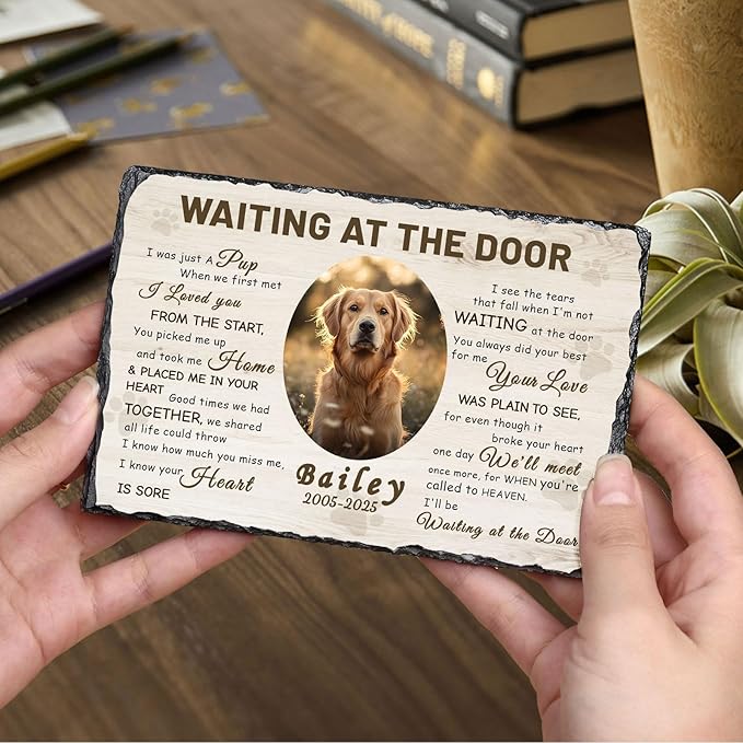 Ships Next Day Personalized Dog Memorial Gifts for Loss of Dog, Custom Pet Memorial Stone with Photo Name Date Bereavement Sympathy Gift for Dog Cat Lover