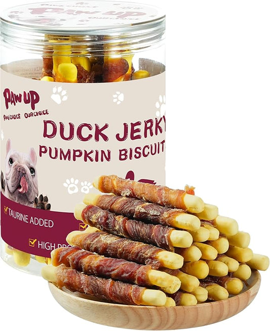 PAWUP Dog Treats Pumpkin Biscuits Sticks w/Duck Low Fat Dog Snacks, Healthy Biscuits with Taurine for Small Dogs, 12.5 oz (28-32 Count