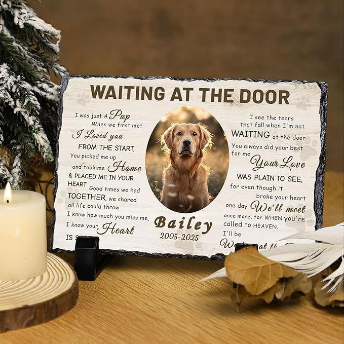 Ships Next Day Personalized Dog Memorial Gifts for Loss of Dog, Custom Pet Memorial Stone with Photo Name Date Bereavement Sympathy Gift for Dog Cat Lover