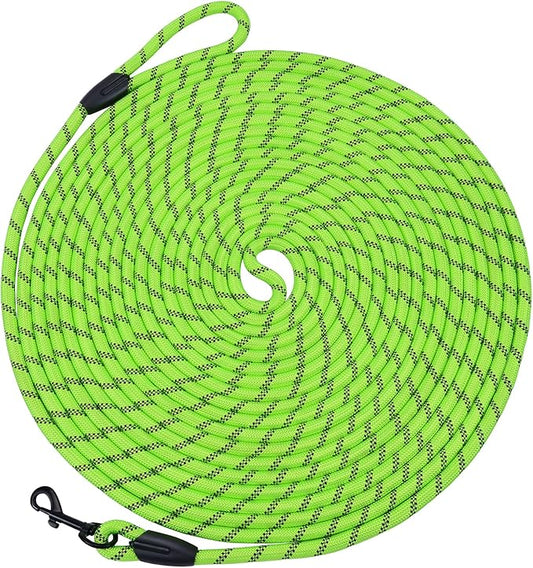 Hi Kiss Check Cord Large,Medium Small Dogs/Puppy Obedience Recall Training Agility Lead - 15ft 20ft 30ft 50ft Training Leash(Green 50ft-Diam 1/3"-1 Hook)