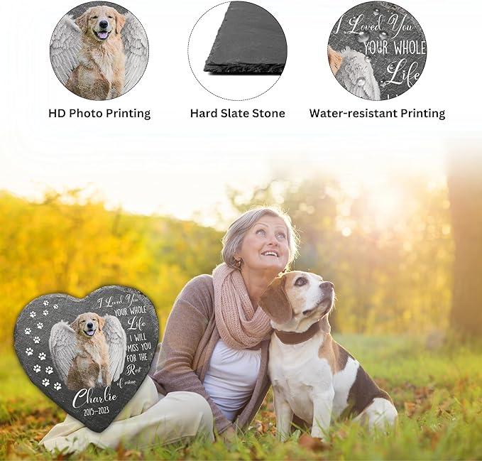 Wrappiness Pet Memorial Stone - We Loved You Your Whole Life, Personalized Dog Memorial Gifts, Remembrance Condolences Bereavement Gifts for Loss of Pet Custom Photo (Heart 06, Stone)