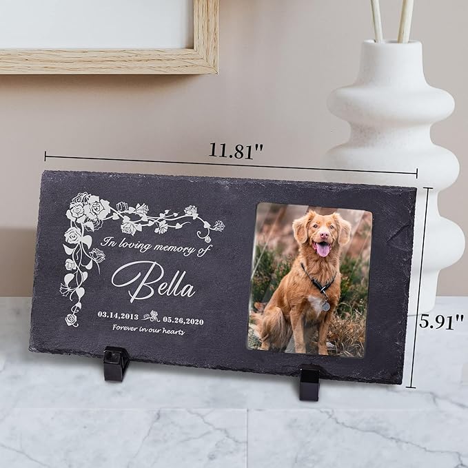 Fanery Sue Custom Cat Memorial Stones with Full Color Image, Dog Memorial Gift Garden Stones, Pet Grave Markers Personalized, All-Natural Memorial Headstone for Pet