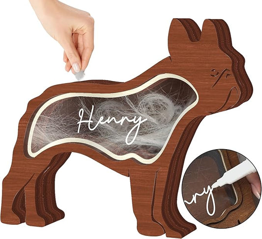 9" French Bulldog Dog Hair Keepsake Box, Wooden Pet Urns for Dogs, DIY Pet Loss Sympathy Gifts, Unique Gift Dog Shape Standable Table Decor, Idea Gift for Pet Lover Storing Fur Teeth Ashes PS16-12L