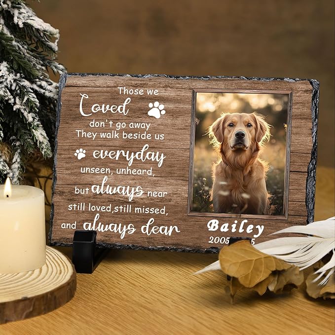 Ships Next Day Personalized Dog Memorial Gifts for Loss of Dog, Custom Pet Memorial Stone with Photo Name Date Bereavement Sympathy Gift for Dog Cat Lover